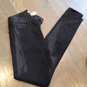 Silence + noise black jeans with leather detail